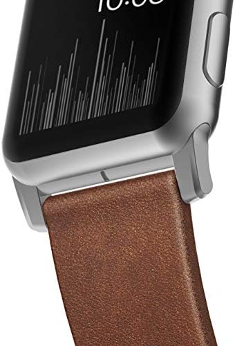 להקה מודרנית של Nomad עבור Apple Watch 44 ממ/42 ממ | עור הורווין חום כפרי | חומרת כסף